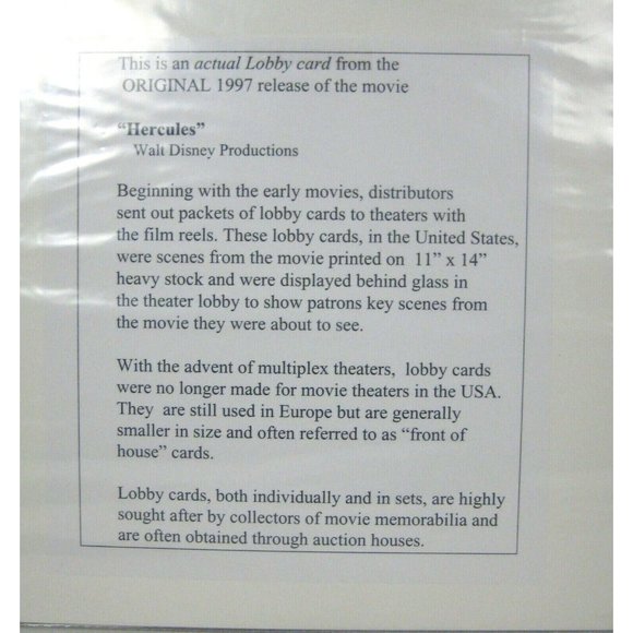 Walt Disney's Hercules  Lobby Card  Original 1997  Lobby Card US 11 x 14 - Picture 6 of 6